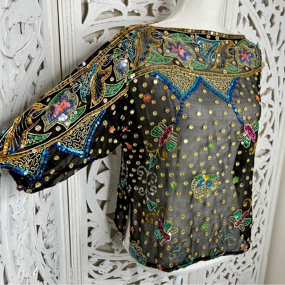 Saks Fifth Avenue Tops - Vintage Saks Fifth Avenue Sequined Sheer Blouse